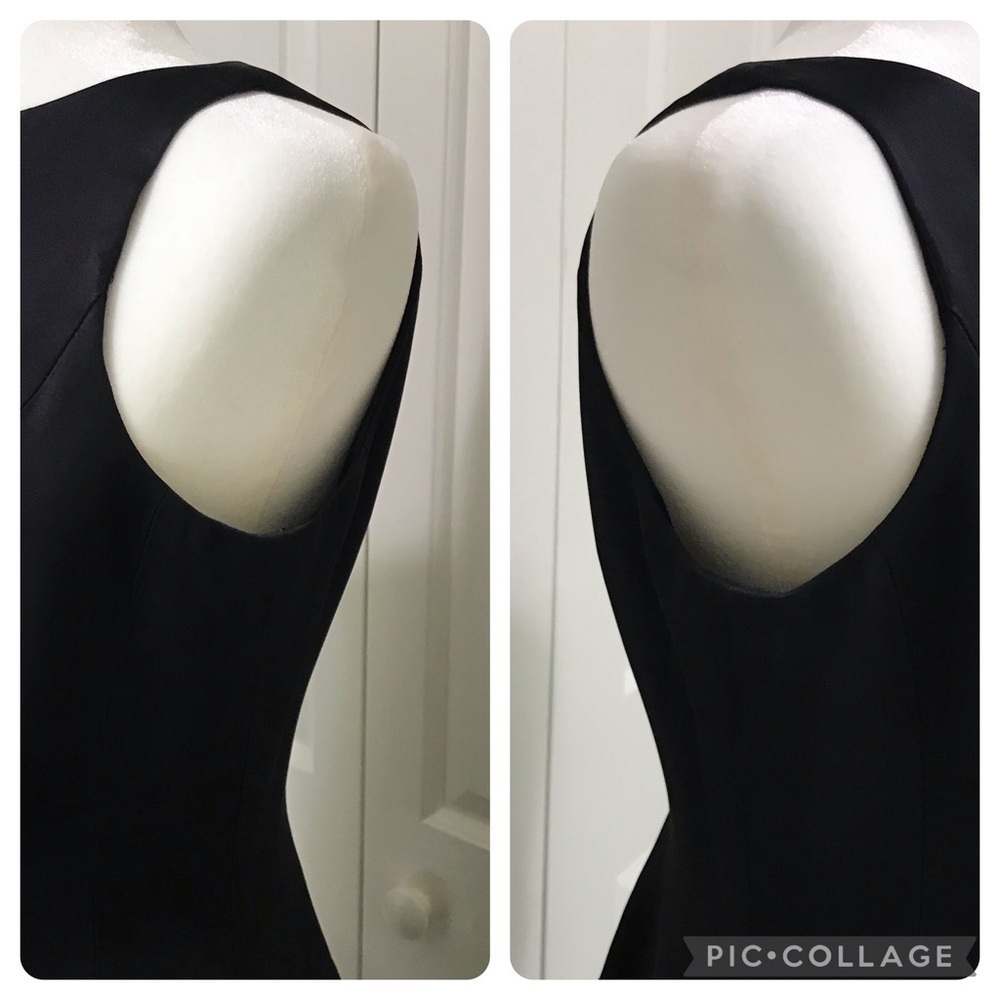 90s Carmen Marc Valvo Collection Black Satin V Back Cocktail Evening Dress 8 - Picture 11 of 16
